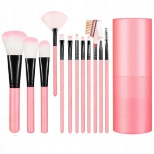ZESTAW PĘDZLI DO MAKIJAŻU W RÓŻOWEJ TUBIE 12 SZT