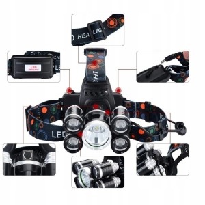 LATARKA CZOŁOWA CZOŁÓWKA T6 5 x LED ZOOM